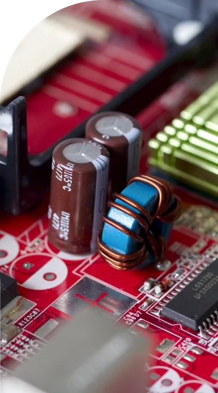 A close up of various electronic components on a board with high quality labels.